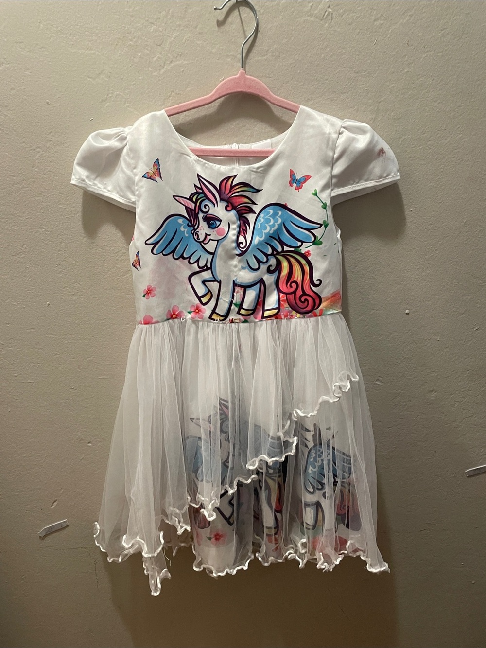 Unbranded White Rainbow Pegasus Tulle Dress for Kids
